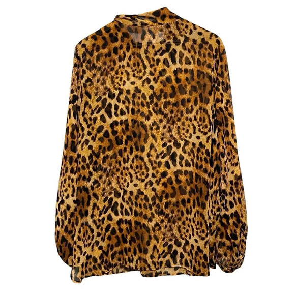 Liz Claiborne Signature Woman Leopard Print Tie-neck Bow Button Top Size 2X - Picture 2 of 6